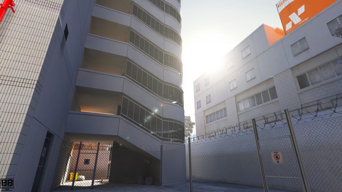 Mirror's Edge cityscape with modern buildings