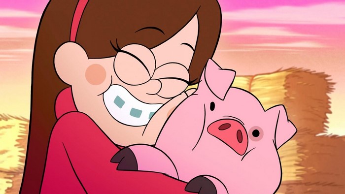 Mabel Pines hugging Waddles from Gravity Falls