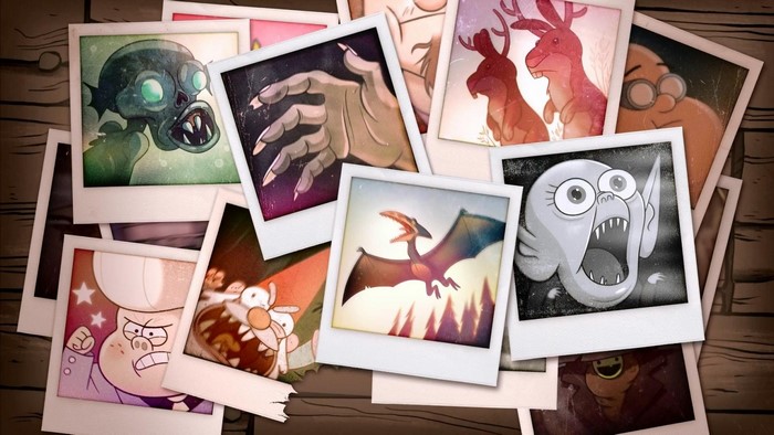 Collage of various creatures and characters from Gravity Falls
