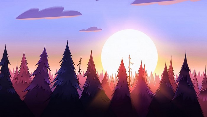 Sunset in Gravity Falls Forest