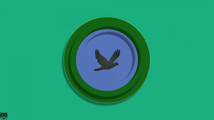 Silhouette of a bird in flight within concentric circles