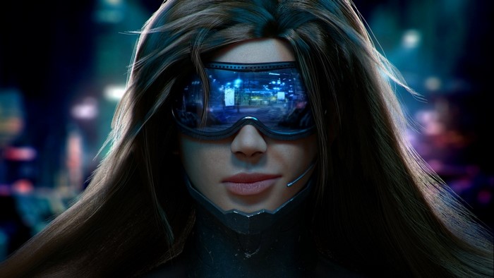 Cyberpunk girl with futuristic goggles