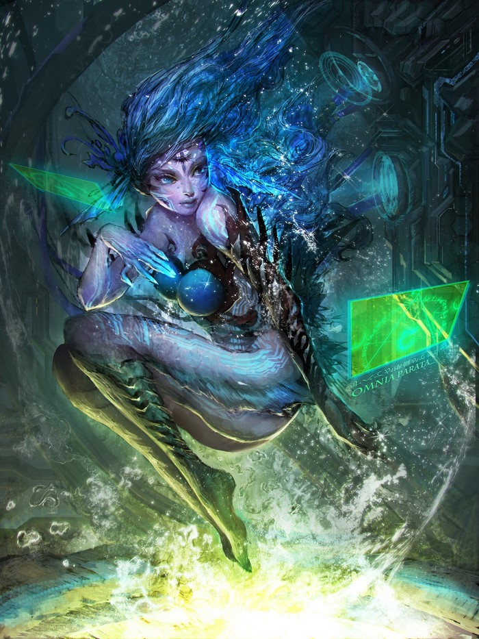 Futuristic underwater mythical creature with glowing elements