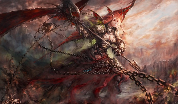 Fantasy art of a winged warrior with chains