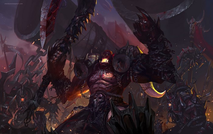 Orc Warlord with Bloody Axe in Battle