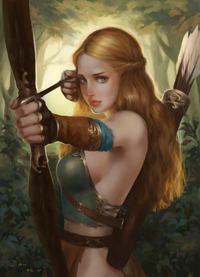 Fantasy Woman Warrior Archer in Forest