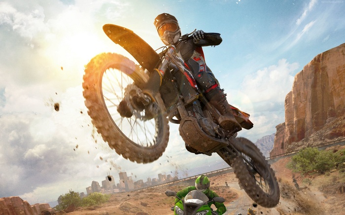 Moto Racer 4 gameplay with motocross rider in mid-air