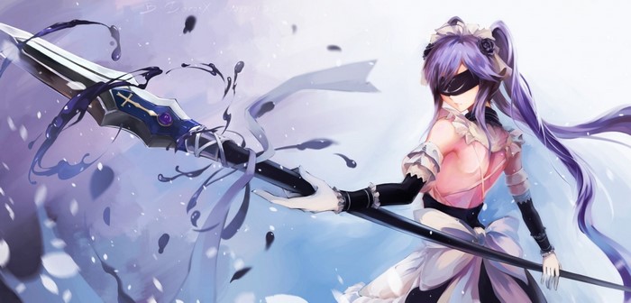 Anime girl with blindfold and spear