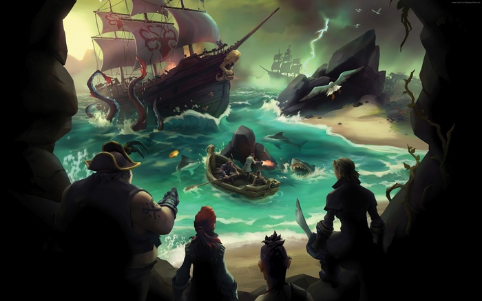 Sea of Thieves Pirates Attacked by Kraken and Sharks