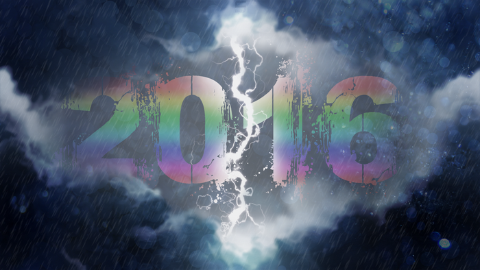 2016 with Rainbow Colors and Lightning Strike
