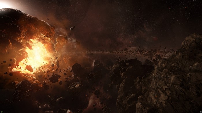 Star Citizen asteroid explosion in space