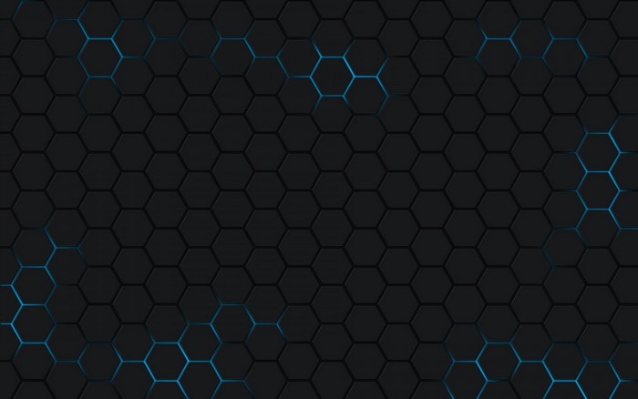 black, minimalism, symmetry, blue, hexagon, pattern, texture, circle ...