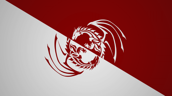 Two stylized dragons in a Yin and Yang formation
