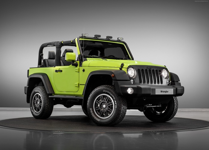 Green Jeep Wrangler Rubicon at Paris Auto Show 2016