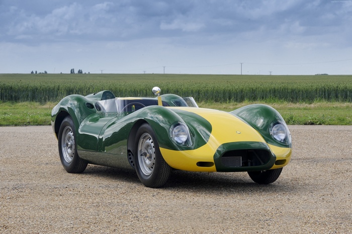Green and yellow Lister Knobbly Stirling Moss Edition sports car