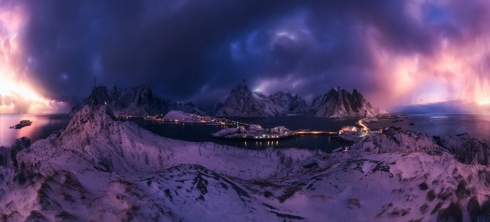 Winter panorama of Reine, Lofoten Islands, Norway