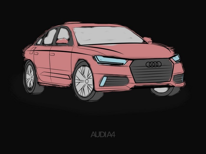 Red Audi A4 Sedan Drawing