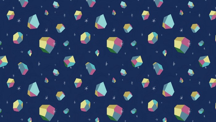 Colorful geometric shapes on a dark blue background with stars