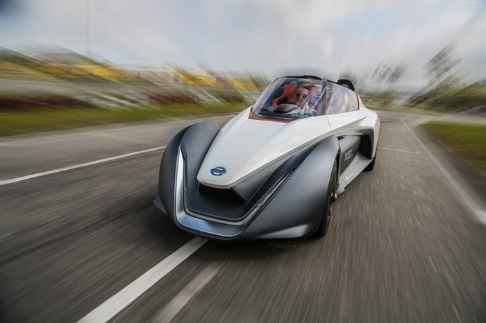 Nissan BladeGlider electric concept car driving on a road