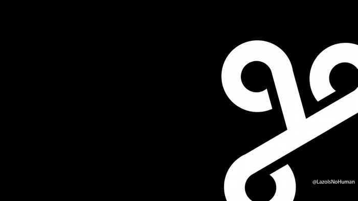 White stylized scissors logo on black background