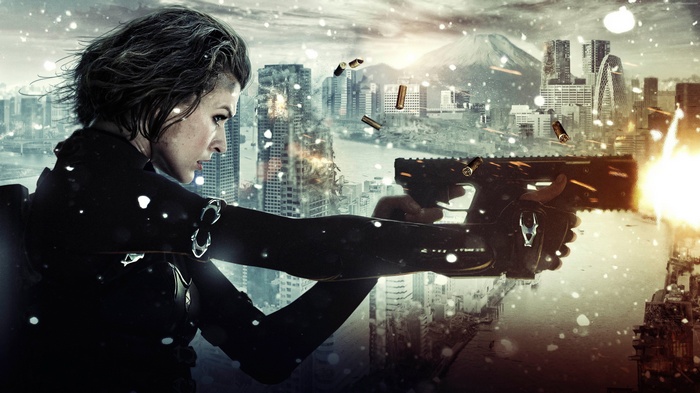 Alice from Resident Evil: The Final Chapter firing a gun