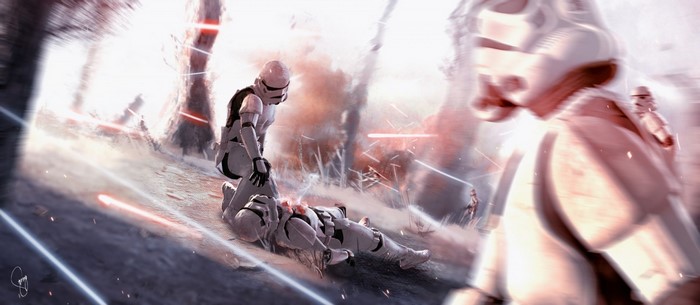 Star Wars battle scene with stormtroopers