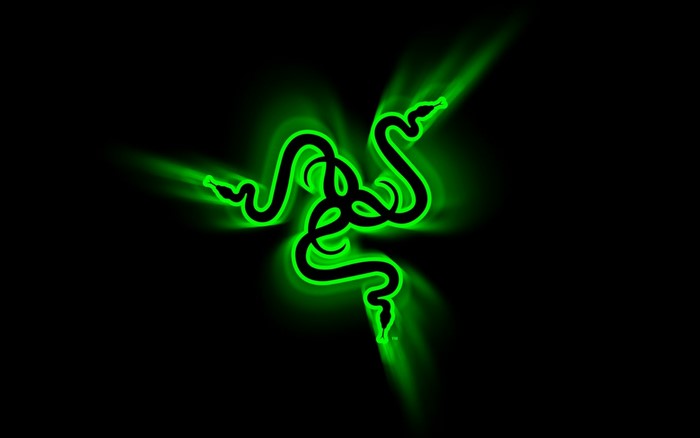Razer logo with green neon glow on black background