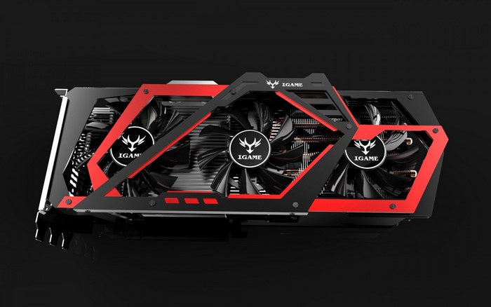 IGAME graphics card with red and black accents