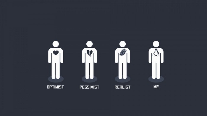 Humorous Optimist, Pessimist, Realist, and Linux User Diagram