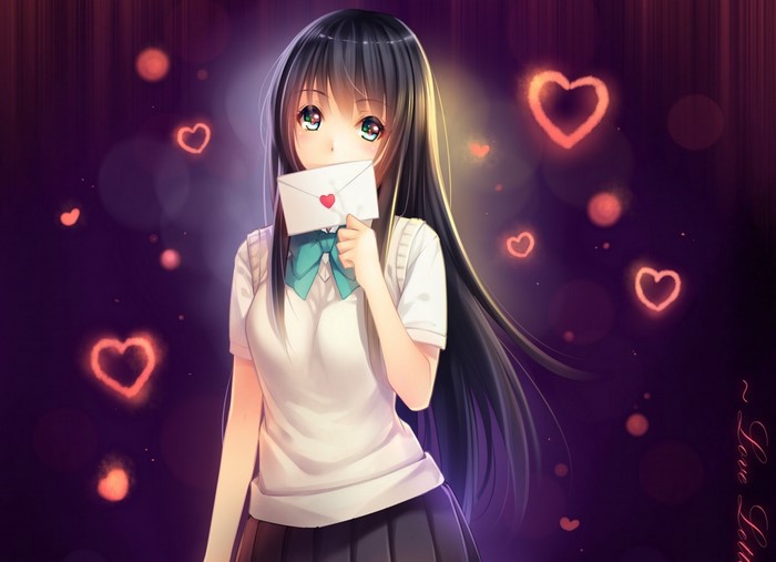 Anime girl in school uniform holding a love letter