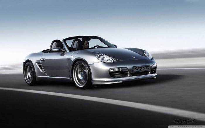 Silver Porsche Boxster Sportec Convertible Driving