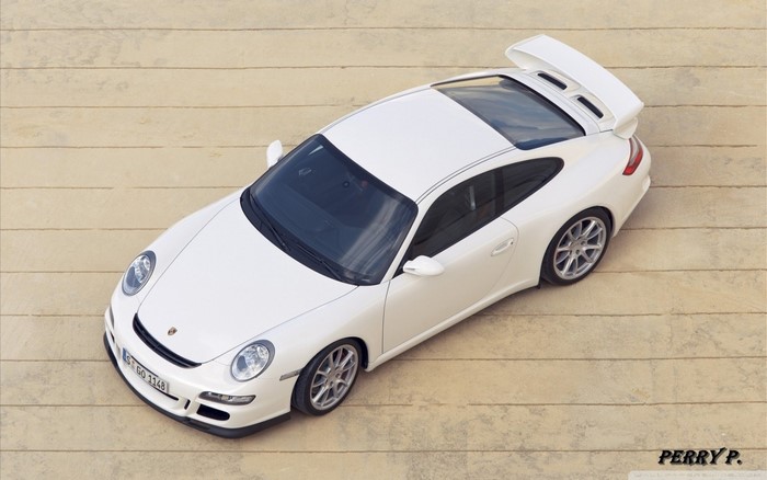 White Porsche 911 sports car from above