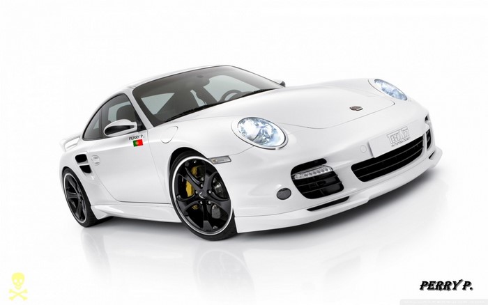 White Porsche 911 Turbo S with Portuguese flag