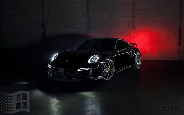 Black Porsche 911 Turbo S with red lighting