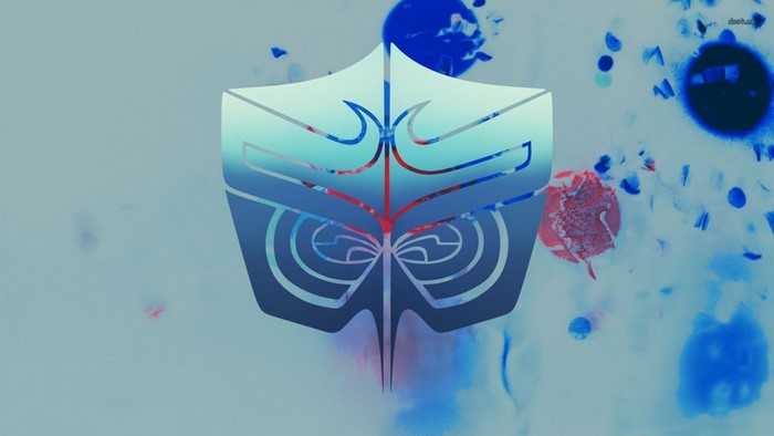 Abstract blue and red tribal mask illustration