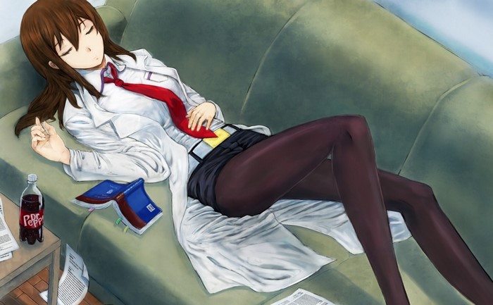 Makise Kurisu from Steins Gate sleeping on a couch