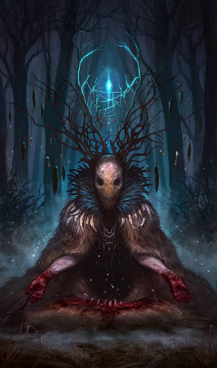 Mystical Forest Entity Under Midnight Sky