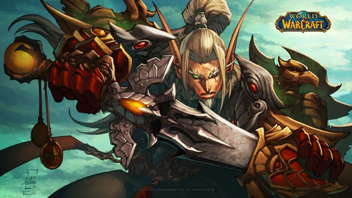 World of Warcraft illustration of an elf warrior