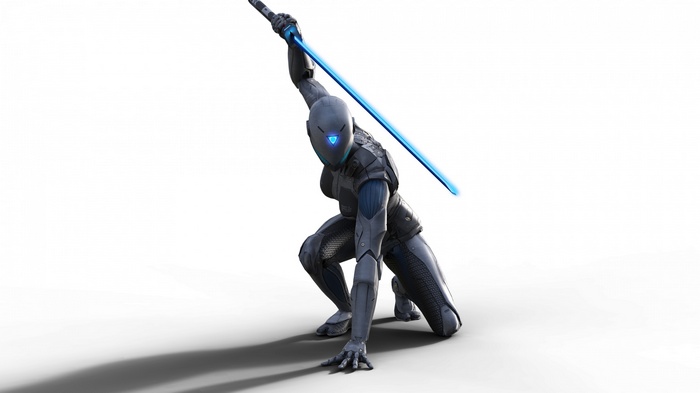 Robot ninja with a blue energy sword