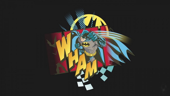 Batman comic illustration with "WHAM!" text