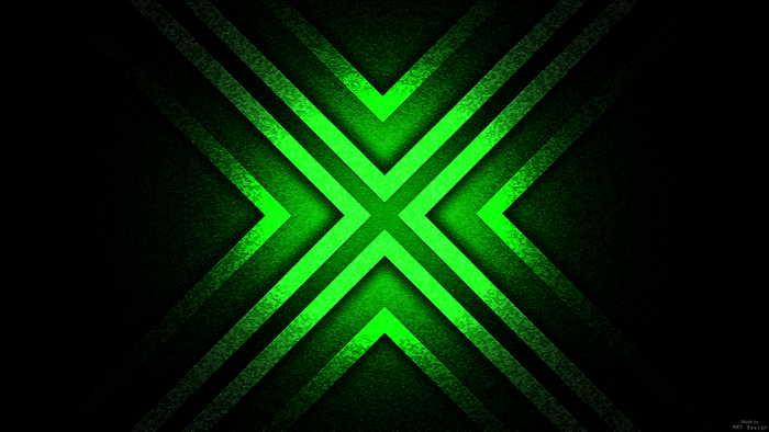 Abstract green X shape with lines on black background