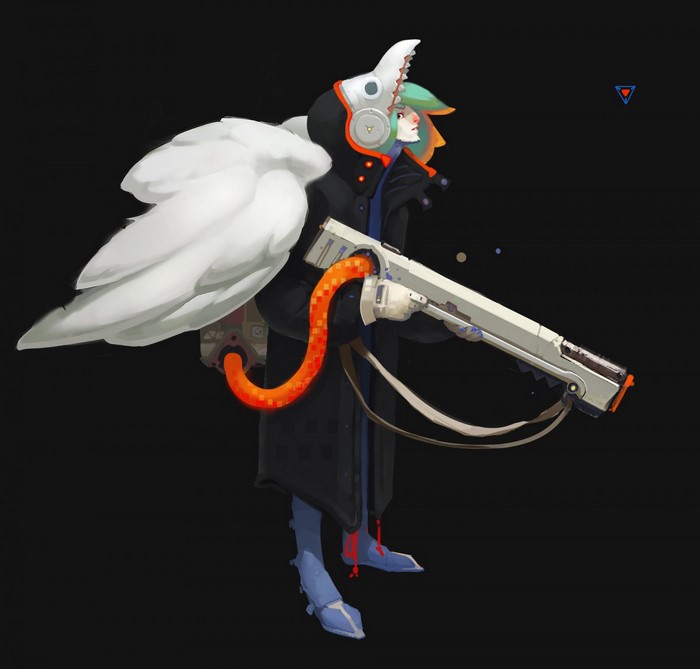 Character with wings and gun