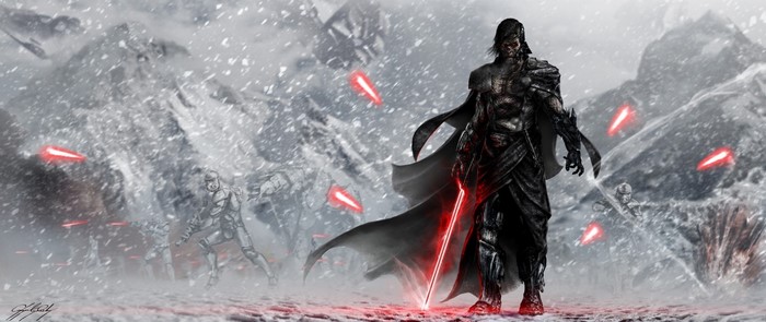 Darth Sion from Star Wars in a snowy battle