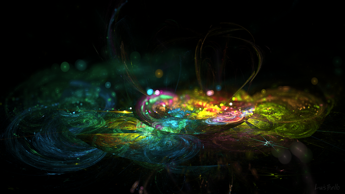 Colorful fractal art with swirling patterns and lights