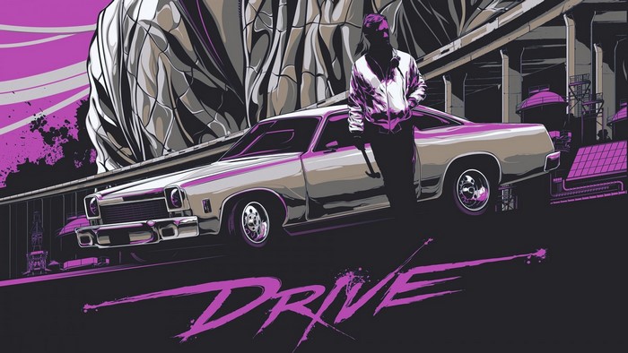 The Driver from Drive movie with a car
