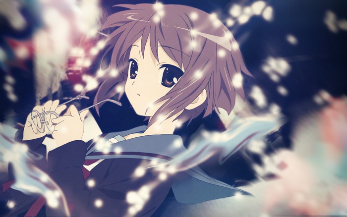 Yuki Nagato from The Melancholy of Haruhi Suzumiya holding glasses