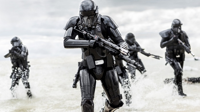 Stormtroopers from Rogue One: A Star Wars Story on a beach