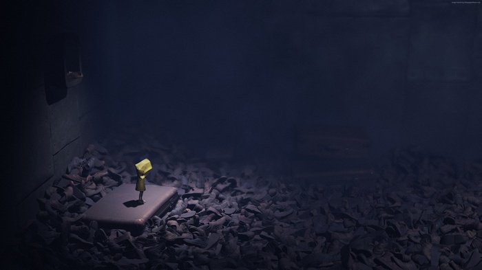 Six from Little Nightmares on a suitcase