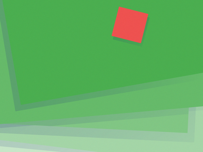 Red square on green background with layered shapes