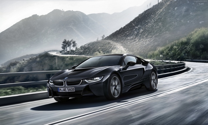 BMW i8 Protonic Dark Silver Edition on a mountain road